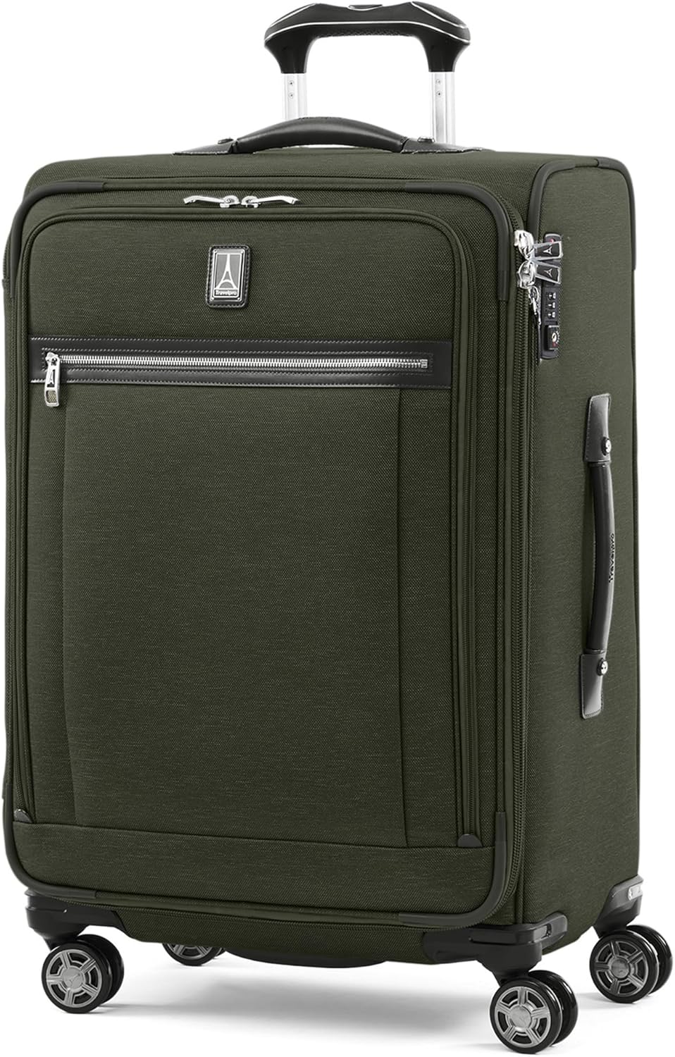 Platinum Elite Softside Expandable Carry on Luggage, 8 Wheel Spinner Suitcase, USB Port, Suiter, Men and Women, Shadow Black, Carry On 21-Inch