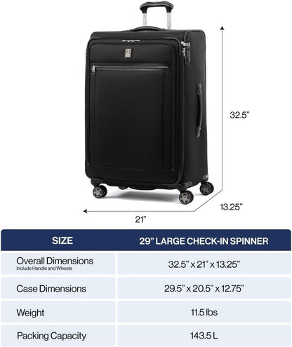Platinum Elite Softside Expandable Carry on Luggage, 8 Wheel Spinner Suitcase, USB Port, Suiter, Men and Women, Shadow Black, Carry On 21-Inch