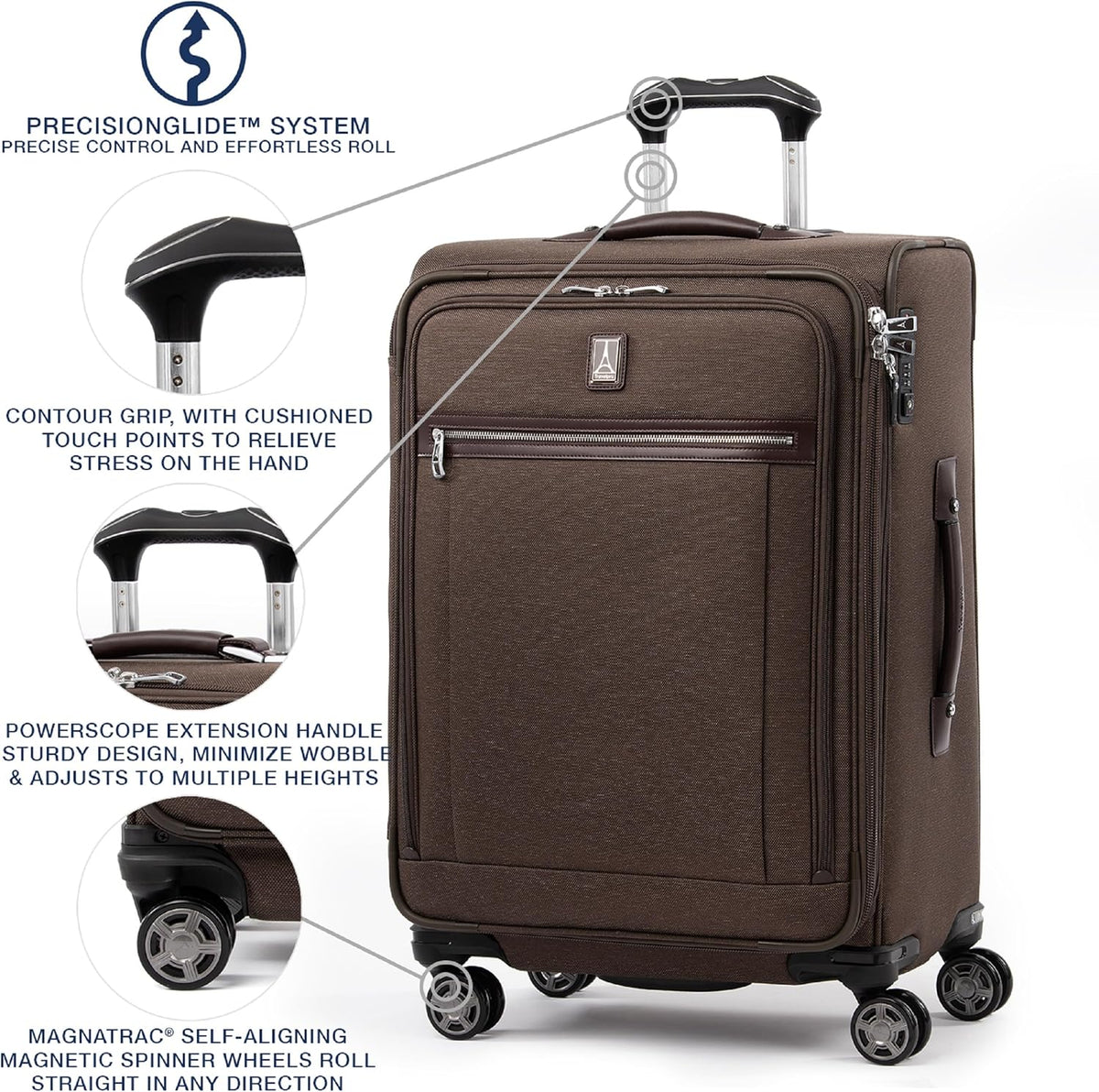 Platinum Elite Softside Expandable Carry on Luggage, 8 Wheel Spinner Suitcase, USB Port, Suiter, Men and Women, Shadow Black, Carry On 21-Inch