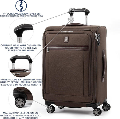 Platinum Elite Softside Expandable Carry on Luggage, 8 Wheel Spinner Suitcase, USB Port, Suiter, Men and Women, Shadow Black, Carry On 21-Inch