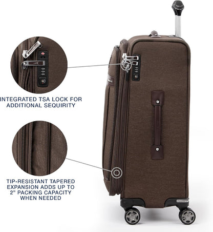 Platinum Elite Softside Expandable Carry on Luggage, 8 Wheel Spinner Suitcase, USB Port, Suiter, Men and Women, Shadow Black, Carry On 21-Inch
