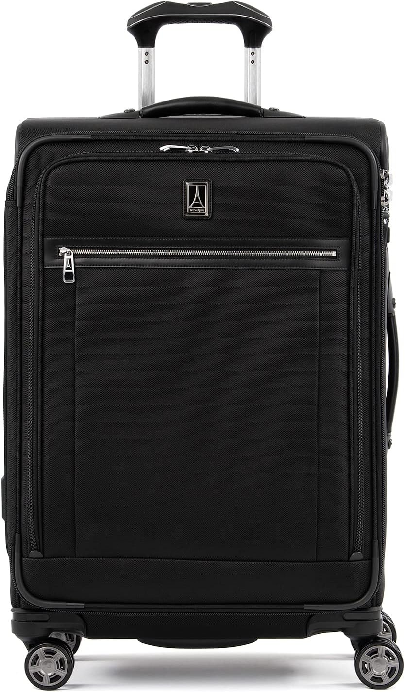 Platinum Elite Softside Expandable Carry on Luggage, 8 Wheel Spinner Suitcase, USB Port, Suiter, Men and Women, Shadow Black, Carry On 21-Inch