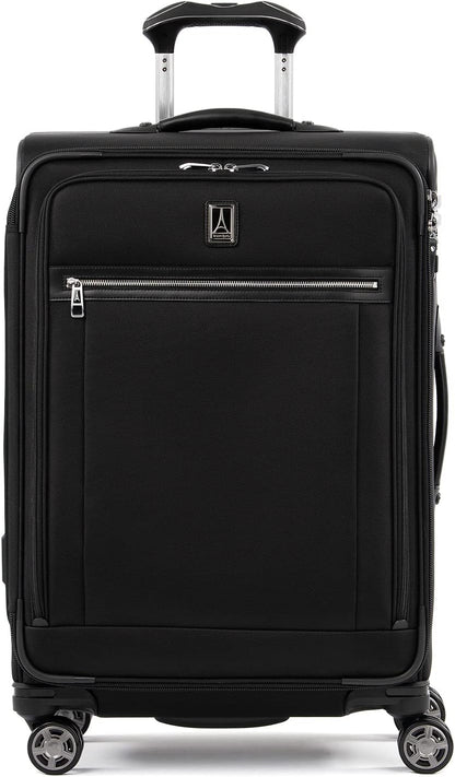 Platinum Elite Softside Expandable Carry on Luggage, 8 Wheel Spinner Suitcase, USB Port, Suiter, Men and Women, Shadow Black, Carry On 21-Inch