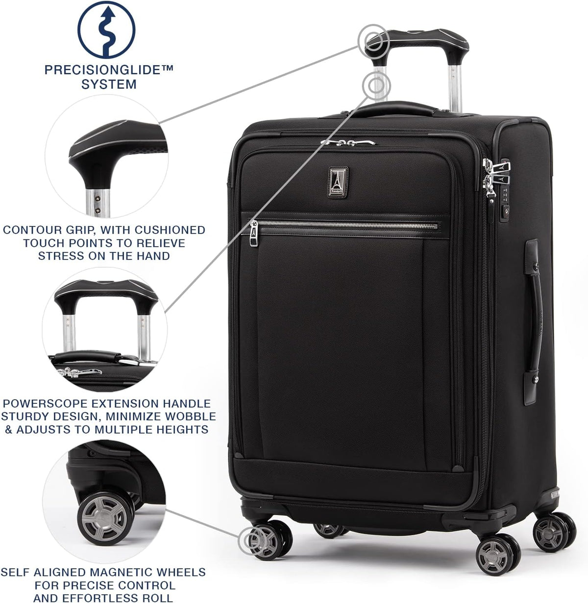 Platinum Elite Softside Expandable Carry on Luggage, 8 Wheel Spinner Suitcase, USB Port, Suiter, Men and Women, Shadow Black, Carry On 21-Inch