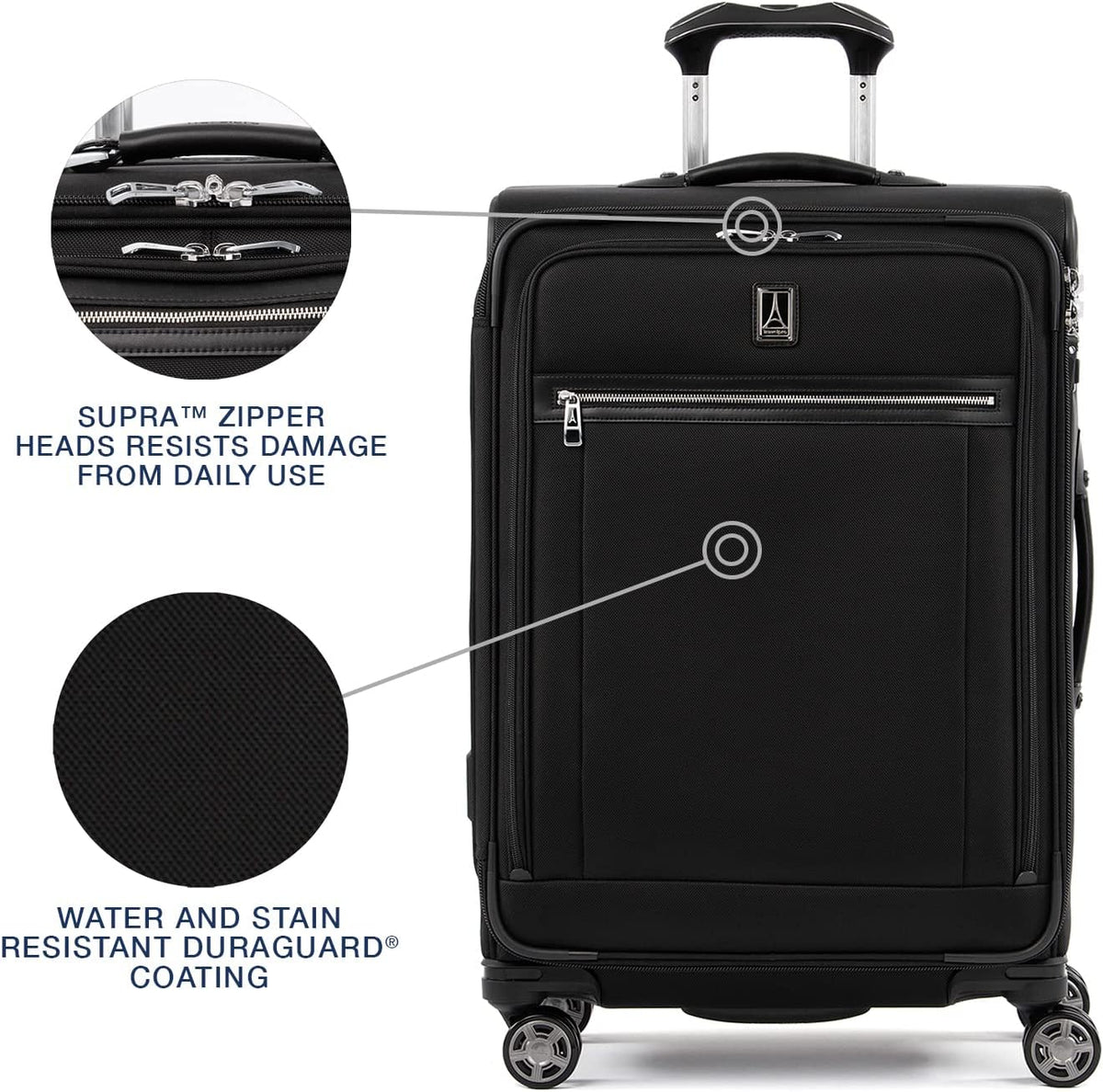 Platinum Elite Softside Expandable Carry on Luggage, 8 Wheel Spinner Suitcase, USB Port, Suiter, Men and Women, Shadow Black, Carry On 21-Inch