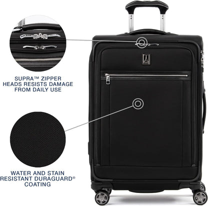 Platinum Elite Softside Expandable Carry on Luggage, 8 Wheel Spinner Suitcase, USB Port, Suiter, Men and Women, Shadow Black, Carry On 21-Inch