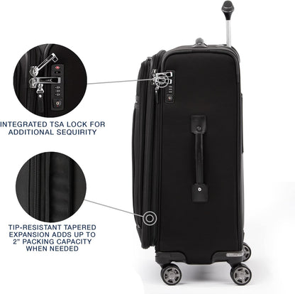 Platinum Elite Softside Expandable Carry on Luggage, 8 Wheel Spinner Suitcase, USB Port, Suiter, Men and Women, Shadow Black, Carry On 21-Inch