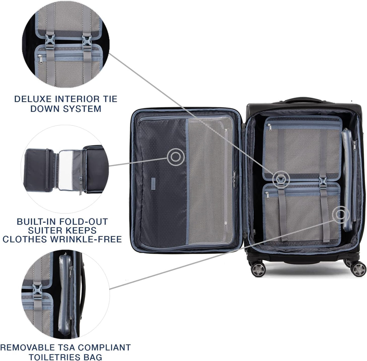Platinum Elite Softside Expandable Carry on Luggage, 8 Wheel Spinner Suitcase, USB Port, Suiter, Men and Women, Shadow Black, Carry On 21-Inch