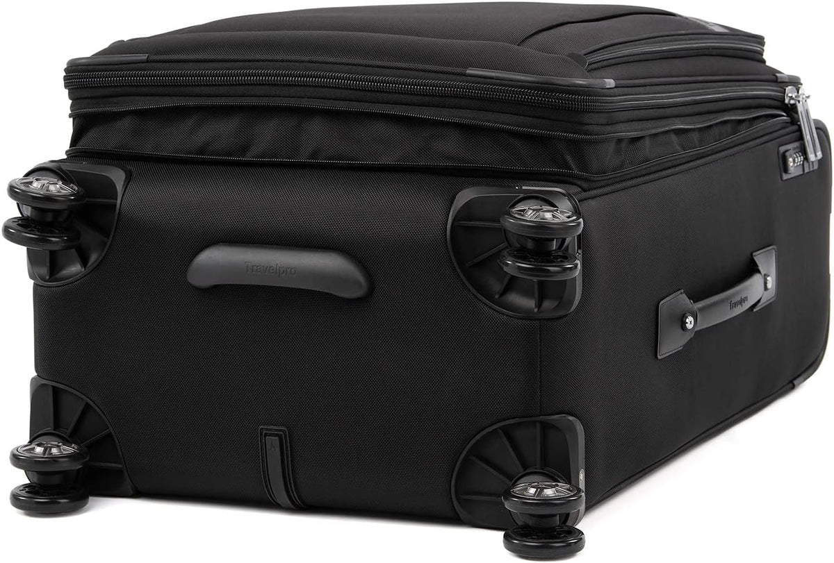 Platinum Elite Softside Expandable Carry on Luggage, 8 Wheel Spinner Suitcase, USB Port, Suiter, Men and Women, Shadow Black, Carry On 21-Inch