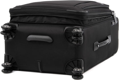 Platinum Elite Softside Expandable Carry on Luggage, 8 Wheel Spinner Suitcase, USB Port, Suiter, Men and Women, Shadow Black, Carry On 21-Inch