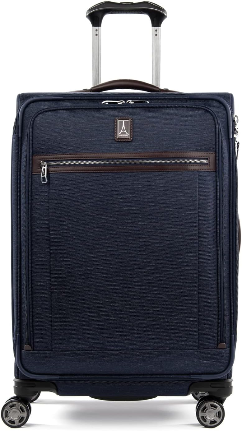Platinum Elite Softside Expandable Carry on Luggage, 8 Wheel Spinner Suitcase, USB Port, Suiter, Men and Women, Shadow Black, Carry On 21-Inch