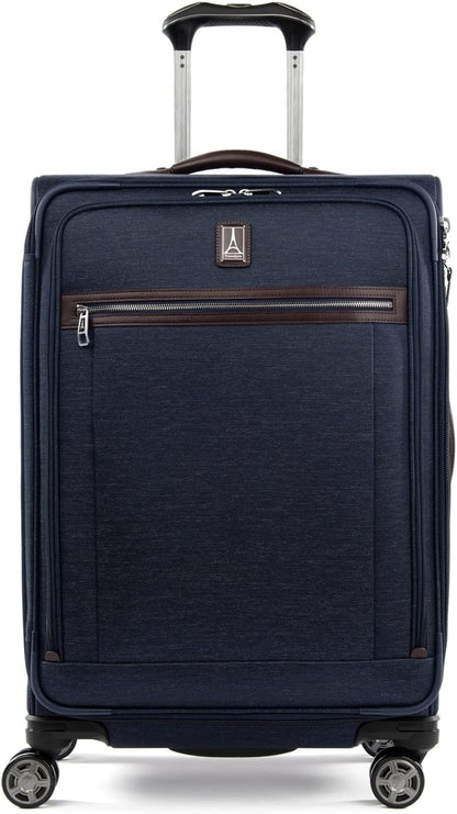 Platinum Elite Softside Expandable Carry on Luggage, 8 Wheel Spinner Suitcase, USB Port, Suiter, Men and Women, Shadow Black, Carry On 21-Inch