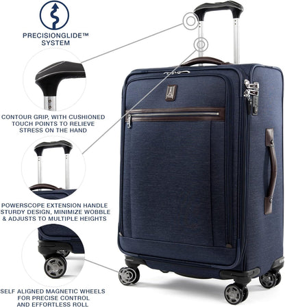 Platinum Elite Softside Expandable Carry on Luggage, 8 Wheel Spinner Suitcase, USB Port, Suiter, Men and Women, Shadow Black, Carry On 21-Inch