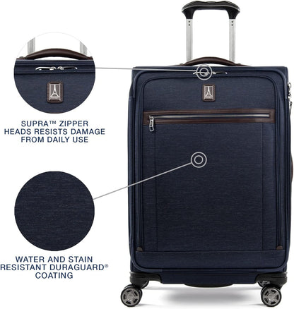 Platinum Elite Softside Expandable Carry on Luggage, 8 Wheel Spinner Suitcase, USB Port, Suiter, Men and Women, Shadow Black, Carry On 21-Inch
