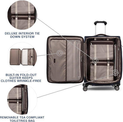 Platinum Elite Softside Expandable Carry on Luggage, 8 Wheel Spinner Suitcase, USB Port, Suiter, Men and Women, Shadow Black, Carry On 21-Inch