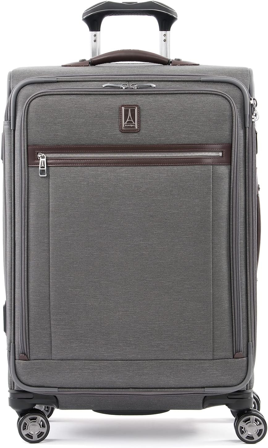 Platinum Elite Softside Expandable Carry on Luggage, 8 Wheel Spinner Suitcase, USB Port, Suiter, Men and Women, Shadow Black, Carry On 21-Inch