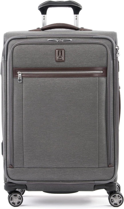 Platinum Elite Softside Expandable Carry on Luggage, 8 Wheel Spinner Suitcase, USB Port, Suiter, Men and Women, Shadow Black, Carry On 21-Inch
