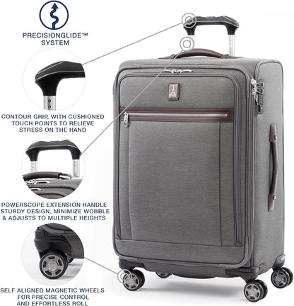 Platinum Elite Softside Expandable Carry on Luggage, 8 Wheel Spinner Suitcase, USB Port, Suiter, Men and Women, Shadow Black, Carry On 21-Inch