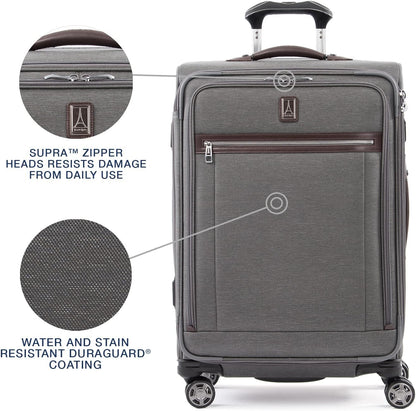 Platinum Elite Softside Expandable Carry on Luggage, 8 Wheel Spinner Suitcase, USB Port, Suiter, Men and Women, Shadow Black, Carry On 21-Inch