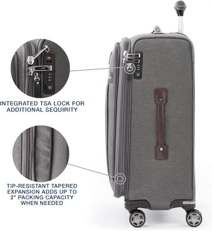 Platinum Elite Softside Expandable Carry on Luggage, 8 Wheel Spinner Suitcase, USB Port, Suiter, Men and Women, Shadow Black, Carry On 21-Inch