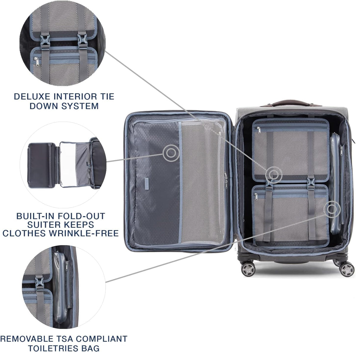 Platinum Elite Softside Expandable Carry on Luggage, 8 Wheel Spinner Suitcase, USB Port, Suiter, Men and Women, Shadow Black, Carry On 21-Inch