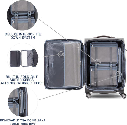 Platinum Elite Softside Expandable Carry on Luggage, 8 Wheel Spinner Suitcase, USB Port, Suiter, Men and Women, Shadow Black, Carry On 21-Inch