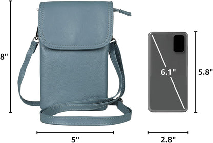 Genuine Leather Small Crossbody Bags for Women Cell Phone Bag Cross Body Purses,Silver Zipper