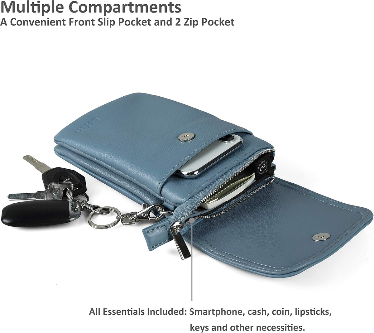 Genuine Leather Small Crossbody Bags for Women Cell Phone Bag Cross Body Purses,Silver Zipper