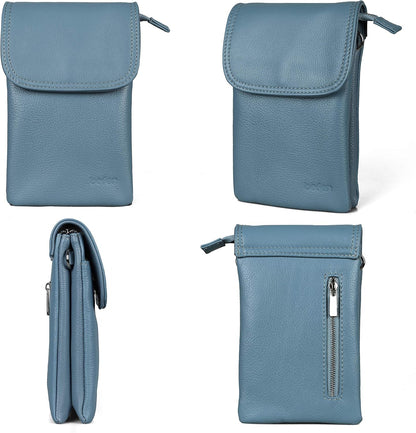 Genuine Leather Small Crossbody Bags for Women Cell Phone Bag Cross Body Purses,Silver Zipper