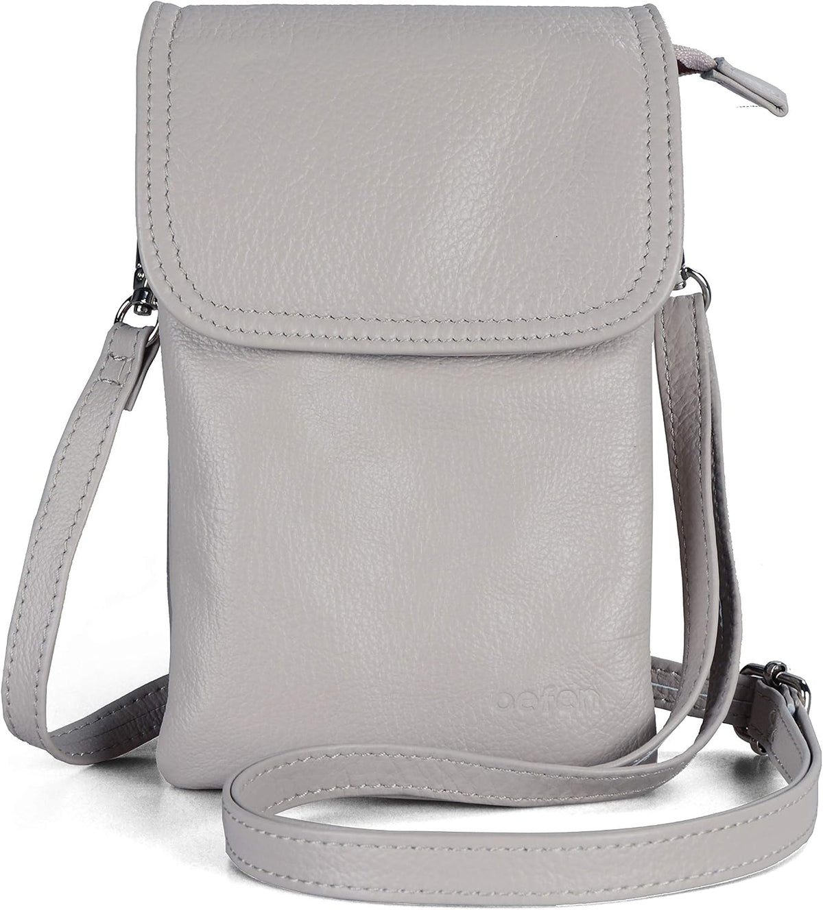 Genuine Leather Small Crossbody Bags for Women Cell Phone Bag Cross Body Purses,Silver Zipper