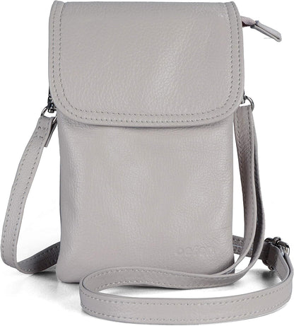 Genuine Leather Small Crossbody Bags for Women Cell Phone Bag Cross Body Purses,Silver Zipper