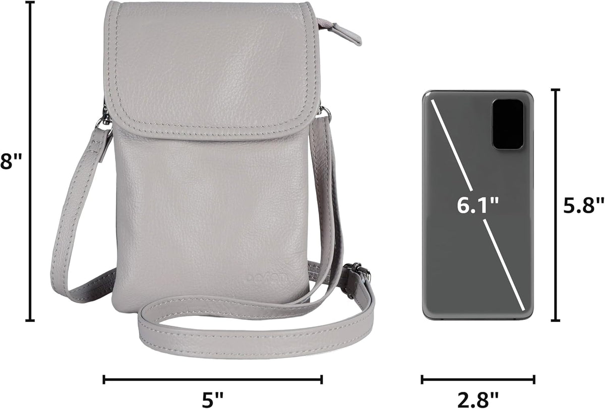 Genuine Leather Small Crossbody Bags for Women Cell Phone Bag Cross Body Purses,Silver Zipper