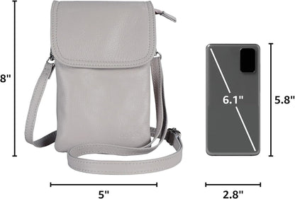 Genuine Leather Small Crossbody Bags for Women Cell Phone Bag Cross Body Purses,Silver Zipper