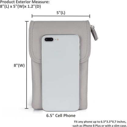 Genuine Leather Small Crossbody Bags for Women Cell Phone Bag Cross Body Purses,Silver Zipper
