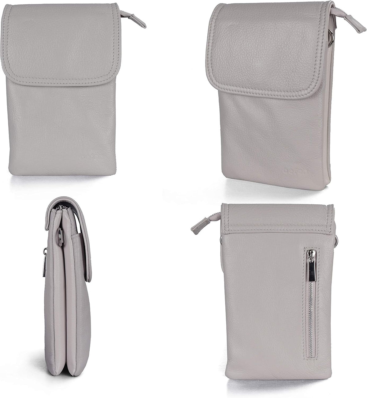 Genuine Leather Small Crossbody Bags for Women Cell Phone Bag Cross Body Purses,Silver Zipper