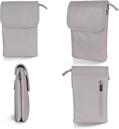 Genuine Leather Small Crossbody Bags for Women Cell Phone Bag Cross Body Purses,Silver Zipper