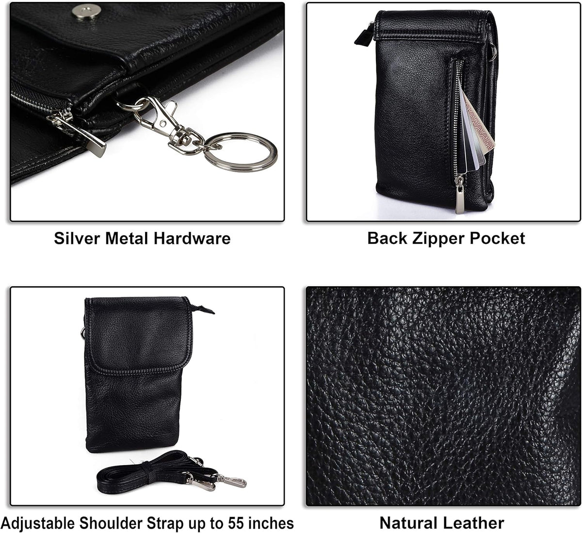 Genuine Leather Small Crossbody Bags for Women Cell Phone Bag Cross Body Purses,Silver Zipper