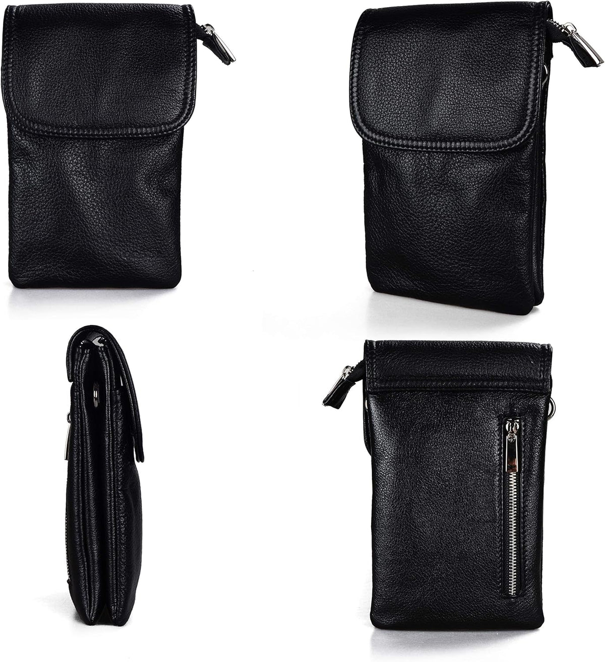 Genuine Leather Small Crossbody Bags for Women Cell Phone Bag Cross Body Purses,Silver Zipper