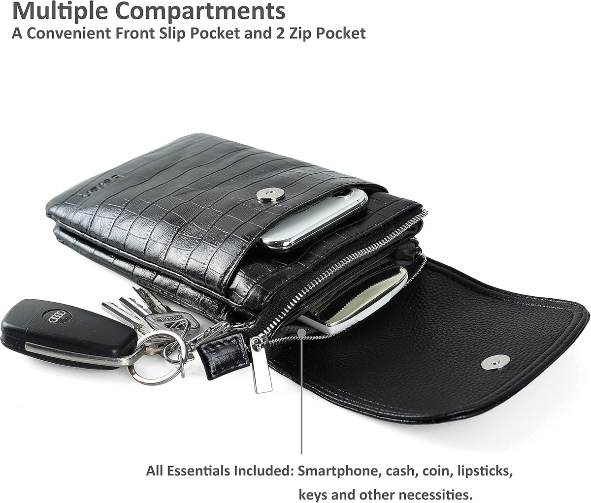 Genuine Leather Small Crossbody Bags for Women Cell Phone Bag Cross Body Purses,Silver Zipper