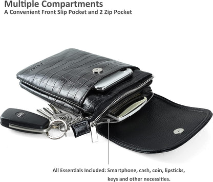 Genuine Leather Small Crossbody Bags for Women Cell Phone Bag Cross Body Purses,Silver Zipper