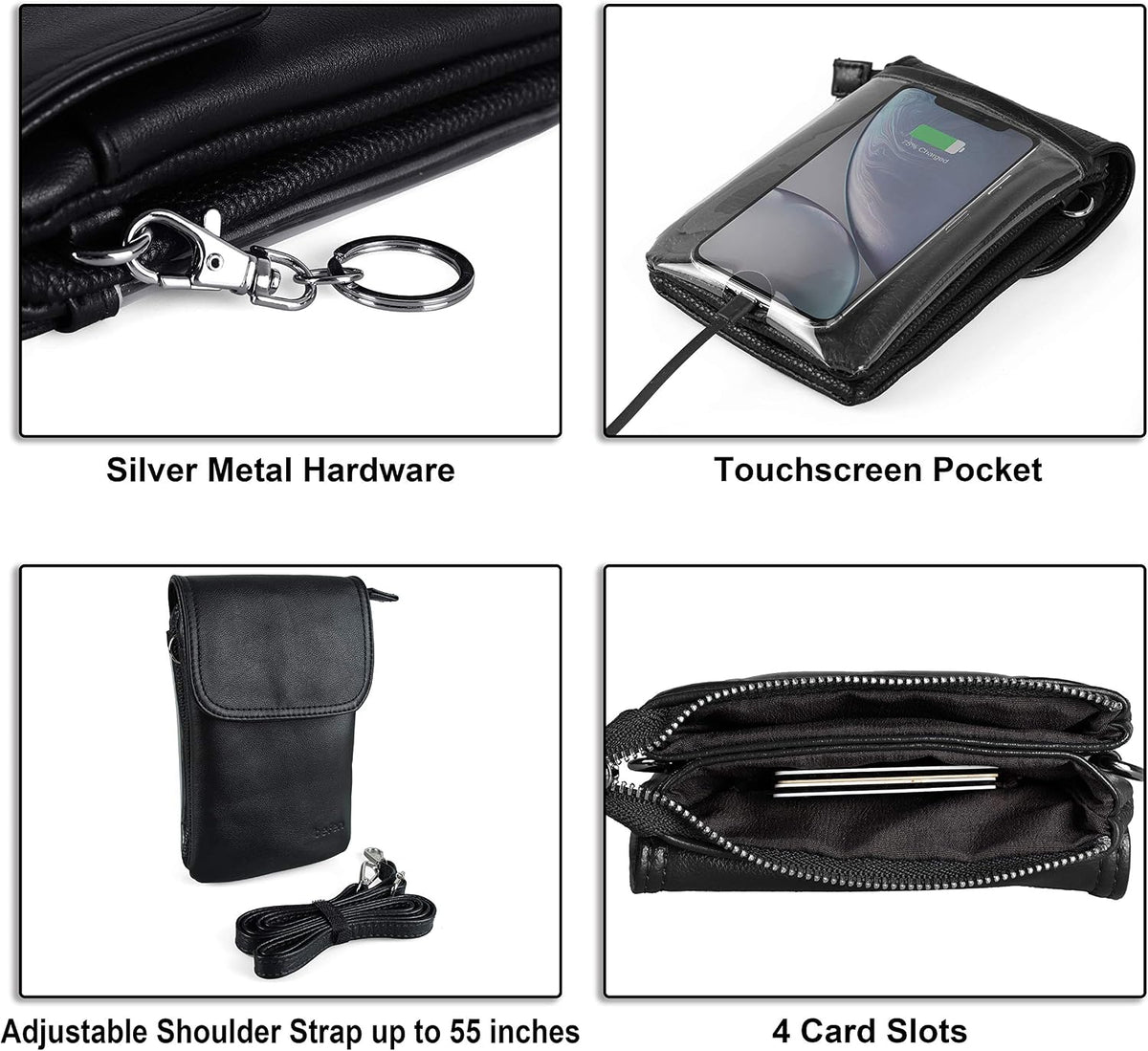 Genuine Leather Small Crossbody Bags for Women Cell Phone Bag Cross Body Purses,Silver Zipper
