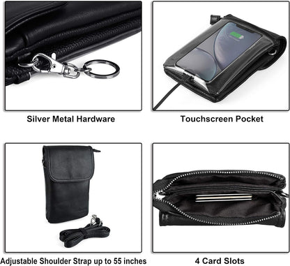 Genuine Leather Small Crossbody Bags for Women Cell Phone Bag Cross Body Purses,Silver Zipper