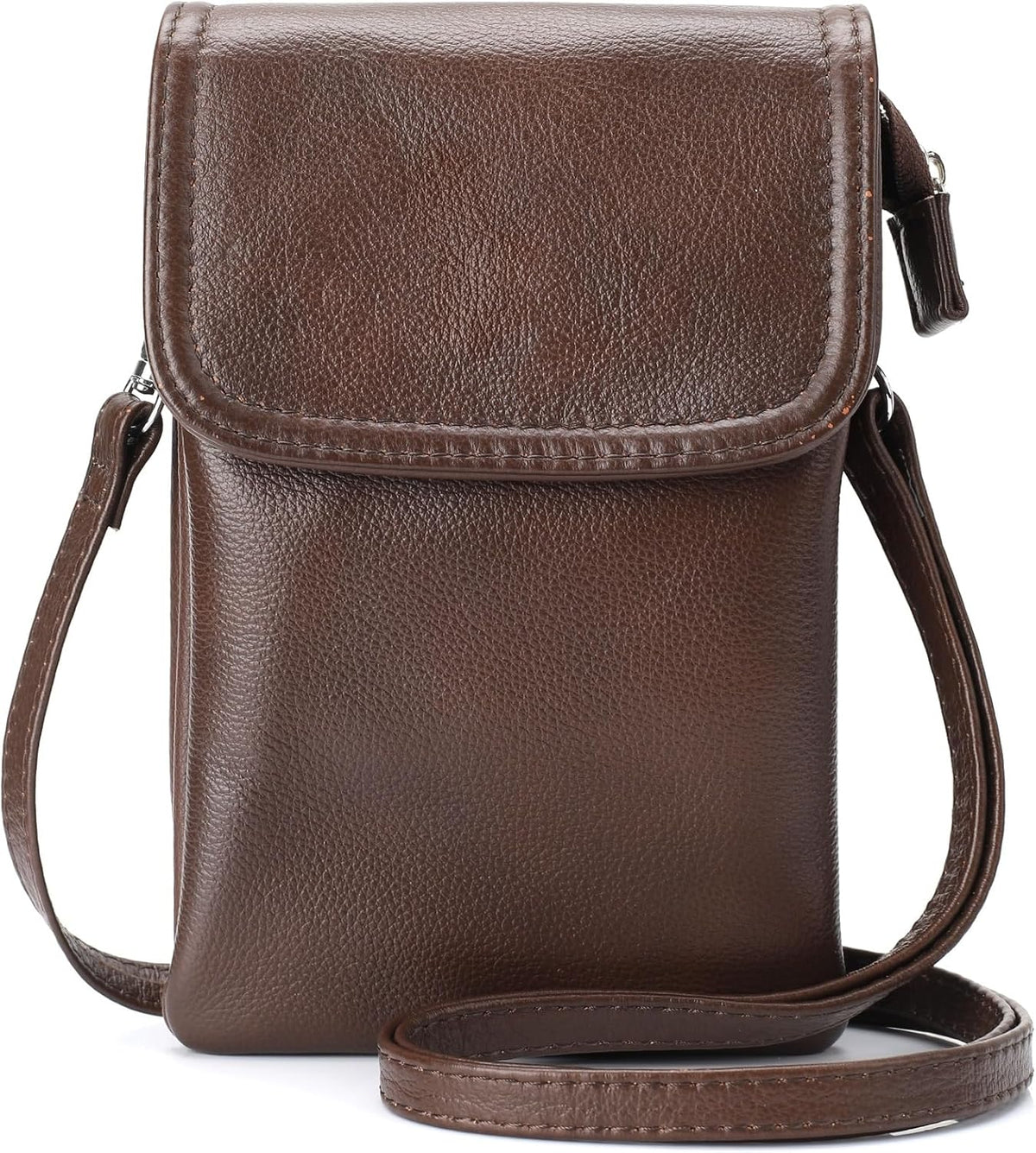 Genuine Leather Small Crossbody Bags for Women Cell Phone Bag Cross Body Purses,Silver Zipper
