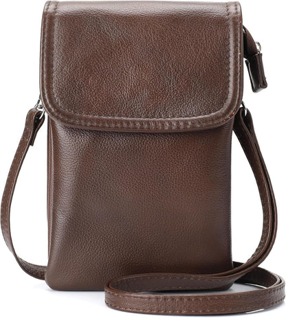 Genuine Leather Small Crossbody Bags for Women Cell Phone Bag Cross Body Purses,Silver Zipper