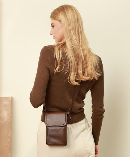 Genuine Leather Small Crossbody Bags for Women Cell Phone Bag Cross Body Purses,Silver Zipper
