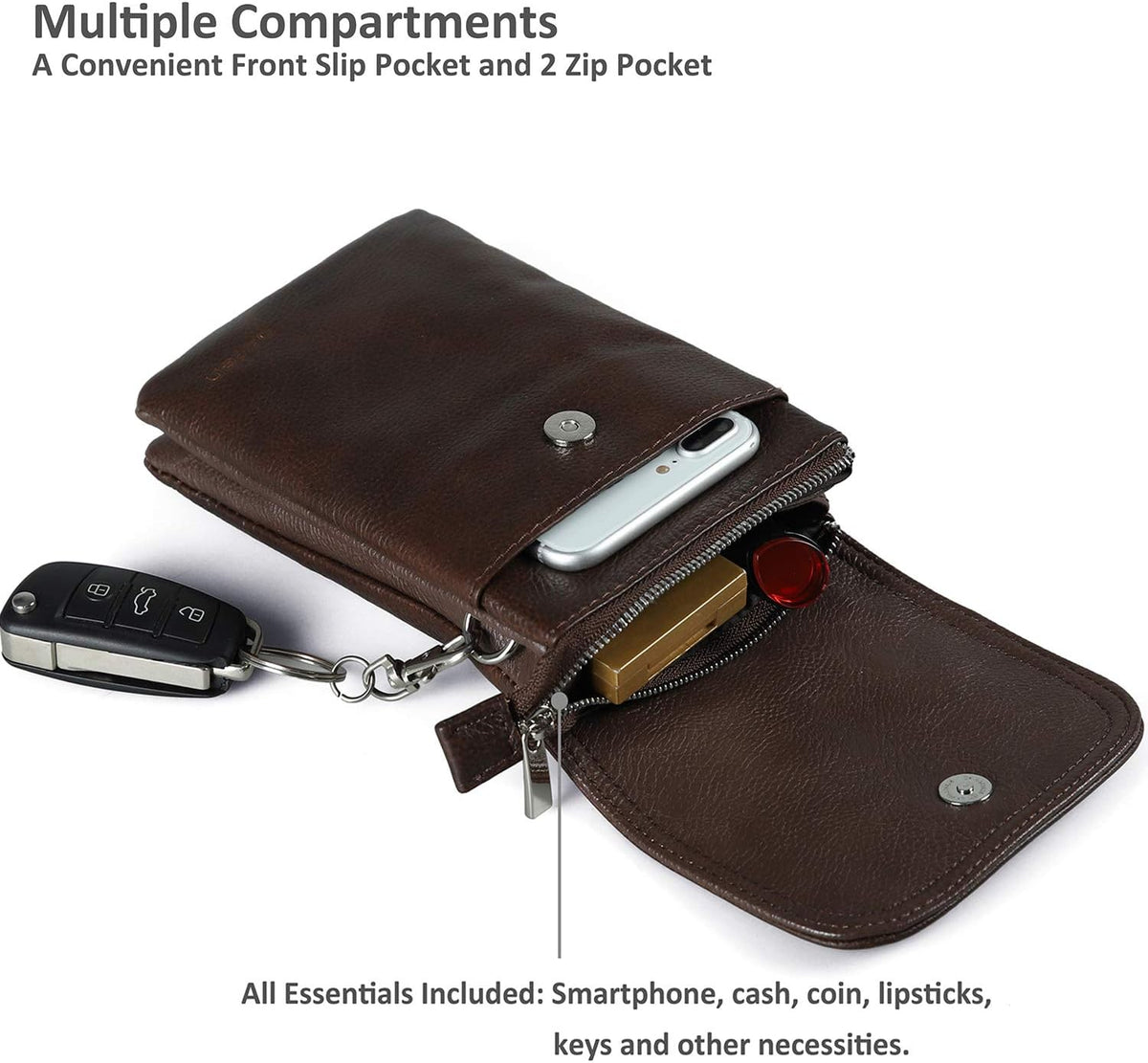 Genuine Leather Small Crossbody Bags for Women Cell Phone Bag Cross Body Purses,Silver Zipper