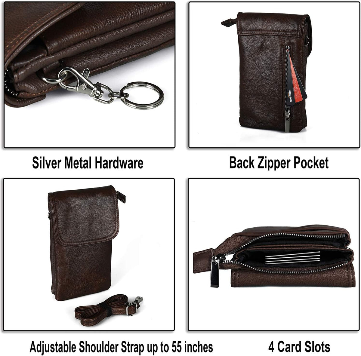 Genuine Leather Small Crossbody Bags for Women Cell Phone Bag Cross Body Purses,Silver Zipper