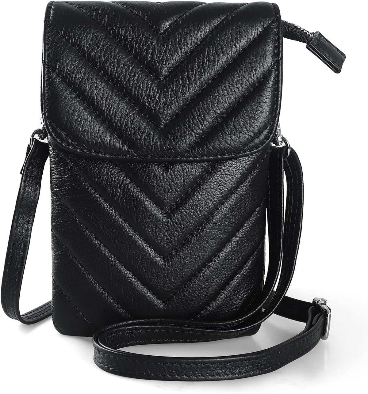 Genuine Leather Small Crossbody Bags for Women Cell Phone Bag Cross Body Purses,Silver Zipper