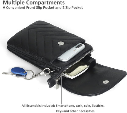 Genuine Leather Small Crossbody Bags for Women Cell Phone Bag Cross Body Purses,Silver Zipper
