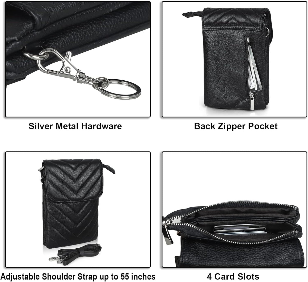 Genuine Leather Small Crossbody Bags for Women Cell Phone Bag Cross Body Purses,Silver Zipper